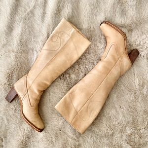 Cream / Tan Western Style Knee-High Boots